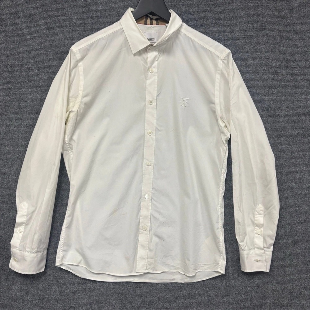 Burberry white M logo embroyeded button up shirt